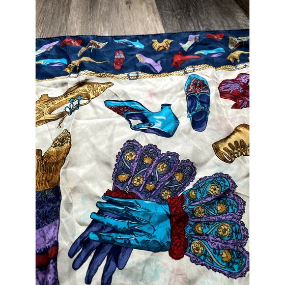 Vintage Silk Scarf Whimsical Boston Art Museum Shoe Print Coquette Soft Glam Red - Picture 4 of 7